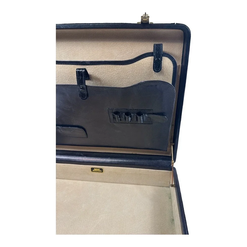 Bally Black Pure Caiman Crocodile Mens Briefcase 16X13X4 Rare Excellent